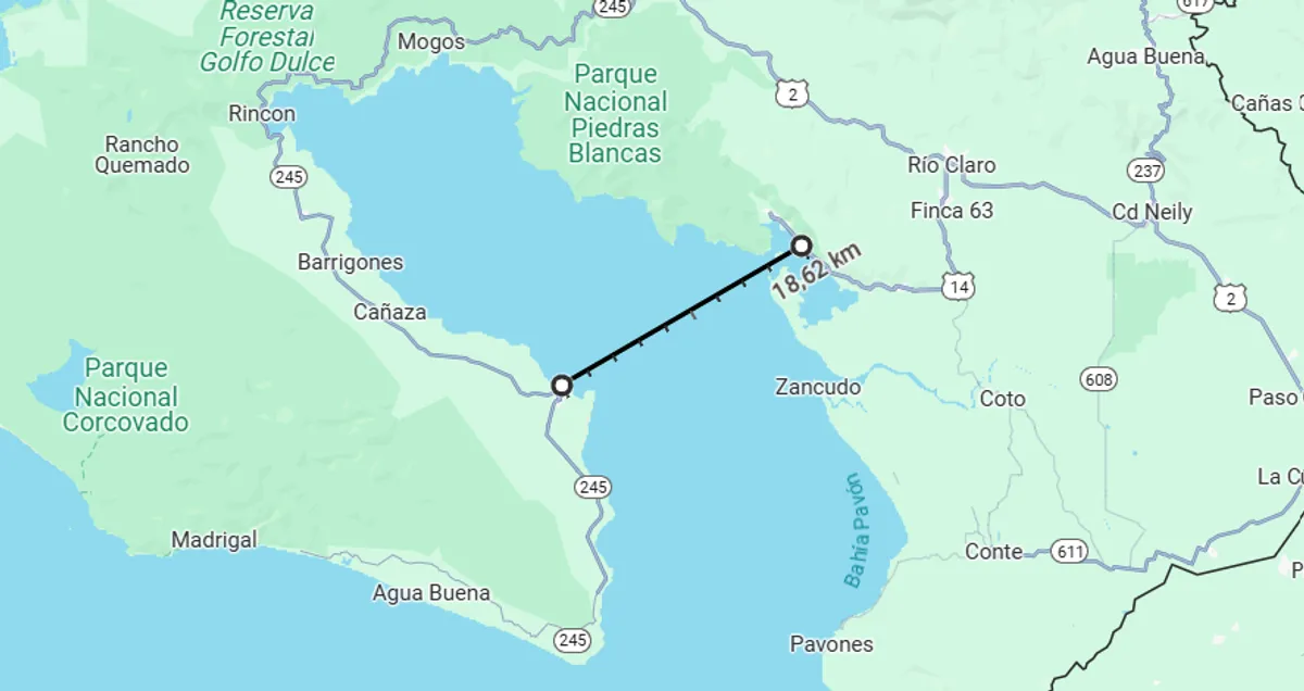Map showing Puerto Jiménez and the Osa Peninsula